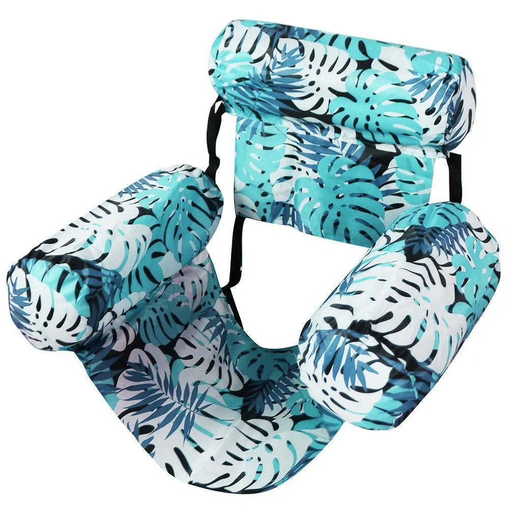 Inflatable Pool Floating Chair, 3 Airbags Anti-tip Leaf Print Floating Lounge, Water Hammock for Pool Beach Summer Water Play