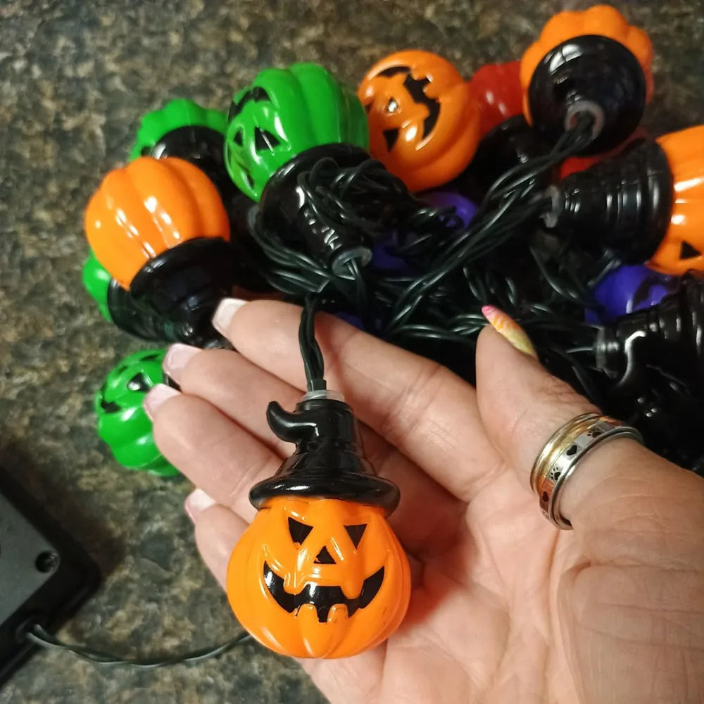 Upgraded Solar Halloween Lights Outdoor Pumpkin String Lights Waterproof Halloween Lights for Garden Patio Landscape Multicolor
