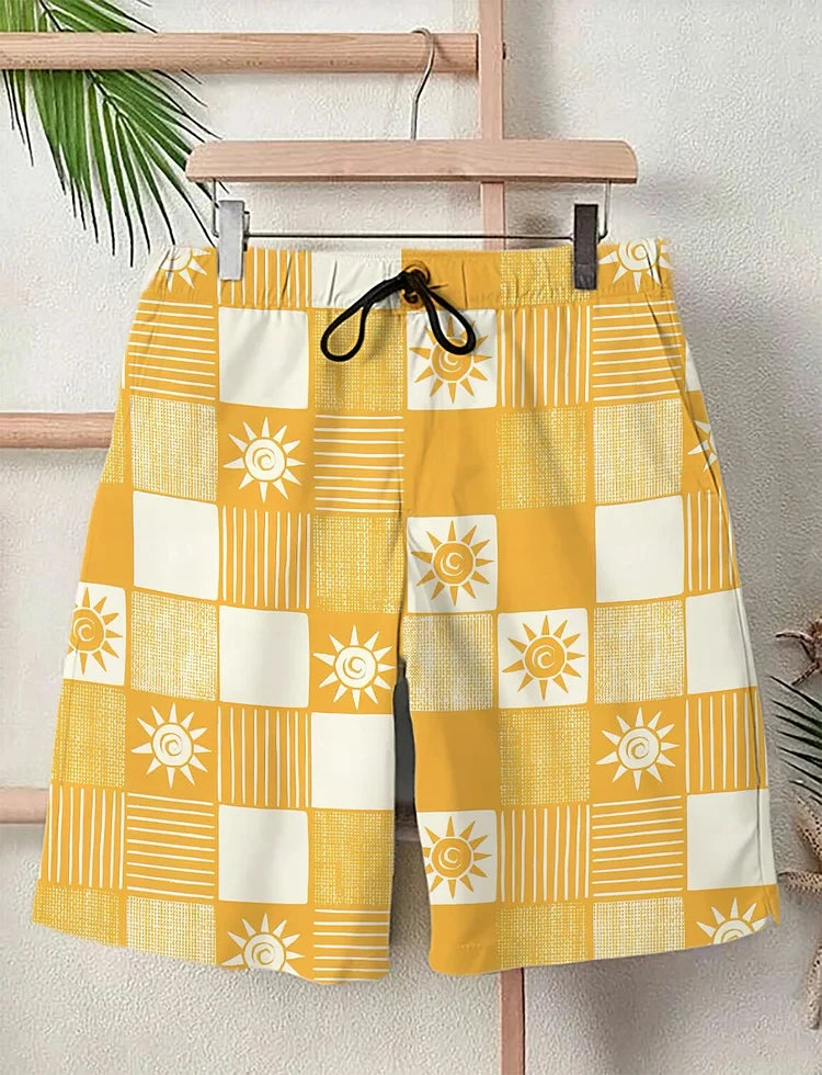 2025 Summer New 3D Japanese Wave Print Men's Street Hip-Hop Casual Shorts Men's Summer Swim Shorts Drawstring Casual Shorts