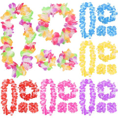4pcs/set Hawaiian Flower Lei Hula Necklace Garland Headband Wristbands Wedding Decorations Beach Tropical Party Supplies