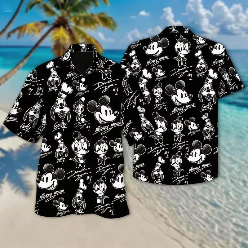 Summer Hot Selling Cute Mickey Minnie Casual Couple Parent Child Black Shirt Adult Children Fashionable Seaside Vacation Style