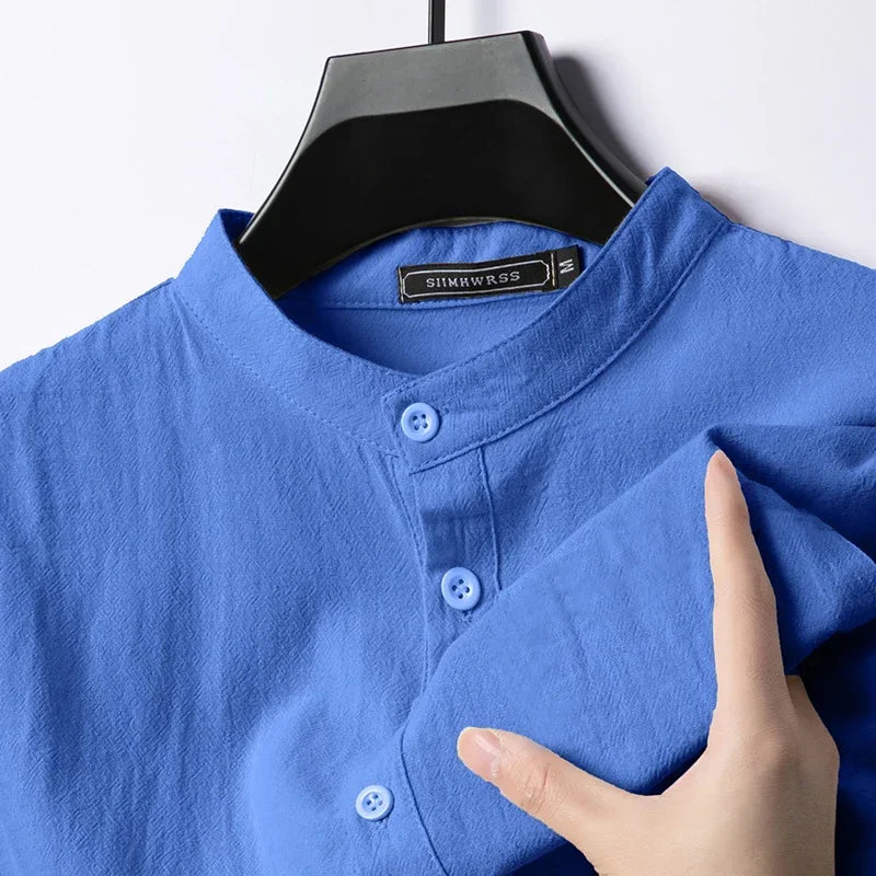 Linen Cotton Shirts for Men Lightweight  Long Sleeve Henley Streetwear Beach Breathable Shirt Hawaiian Large T Shirts for Men