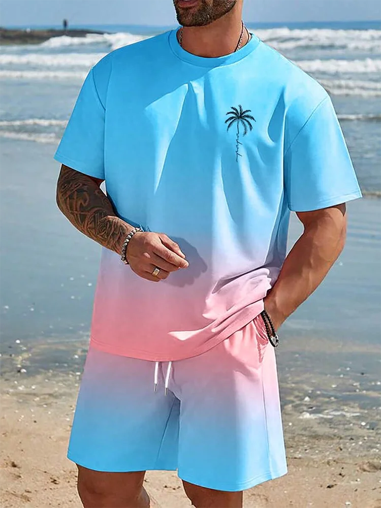 2025 Men's 2 Piece Set Hawaiian Fashion Men's T-shirt Shorts Set Daily Casual Men's Short Sleeve Top Outdoor Beach Men's Short