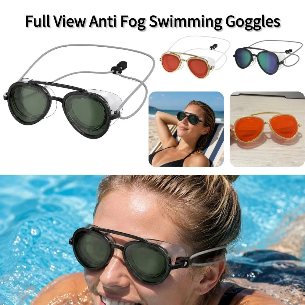 Full View Anti Fog Swimming Goggles Professional Anti Fog Full Angle Adjustable Strap Retro Swim Goggles for Men Women Swimmers