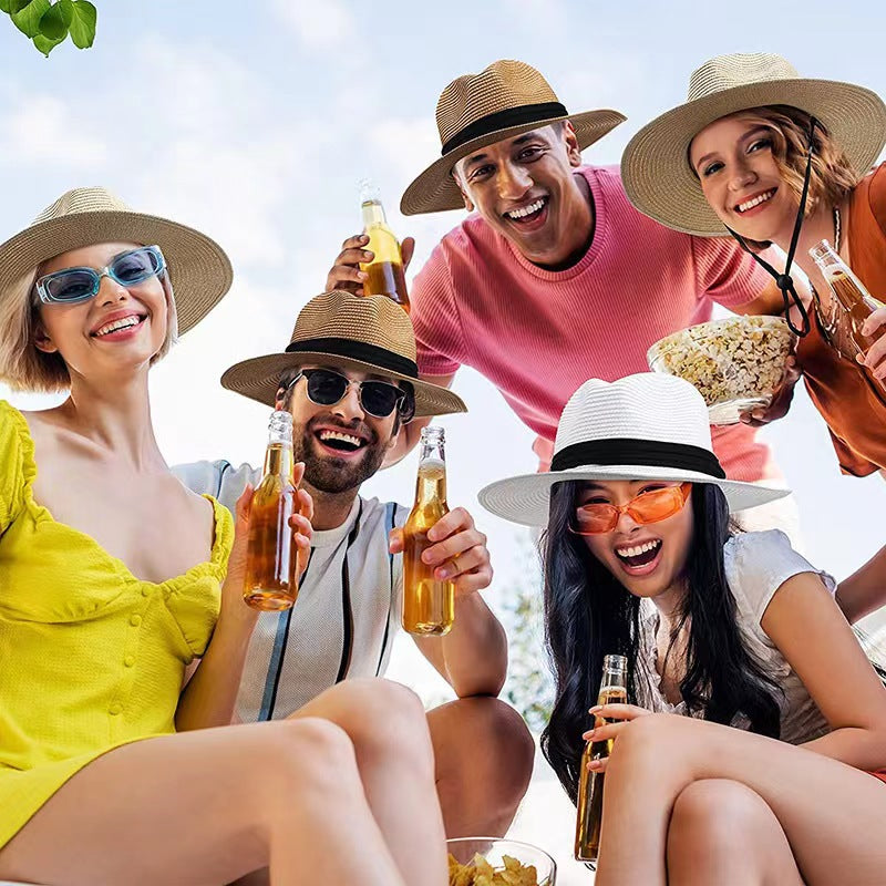 Large Size 56-58 59-60cm New Natural Panama Straw Hat Summer Men Women Wide Brim Beach UV Protection Fedora Sun Hat Wholesale