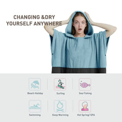 Surf Poncho Towel Poncho Quick-Dry Towel Hoodie Microfiber Beach Robe Changing Poncho Swim Towel Beach Poncho For Adults