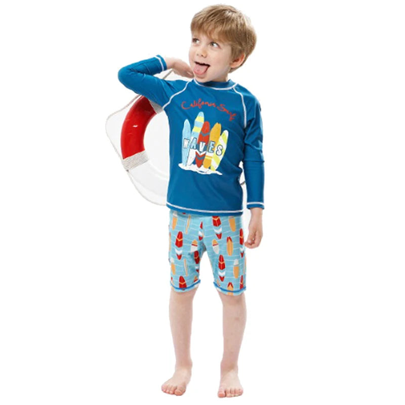 2025 Boys Swim Wear Two Pieces Set 3 to 4 5 6 7 8 9 10 11 12 Years Toddler Shark Print Infantil Long Sleeve Kids Swimming Suits