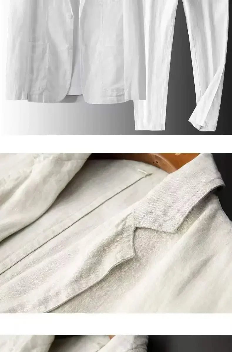 Men's Spring Summer Casual Sets Cotton Linen Two-piece Set Blazer Jacket + Pants Casual Business Thin Clothing Breathable Suit