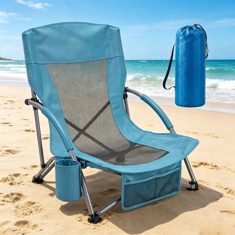 Low Folding Portable Beach Chairs for Extra Wide Seat Chair with Cup Holder Storage Pocket Carry Bag for Camping Beach Travel