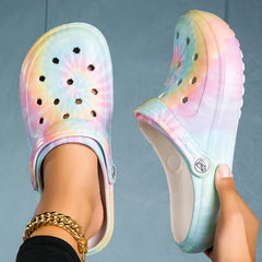 Garden Clogs Comfortable Women's Tie-dye Pattern Clogs, Slip On Lightweight Two-way Wear Clogs, Non-slip Summer Beach Slides 666