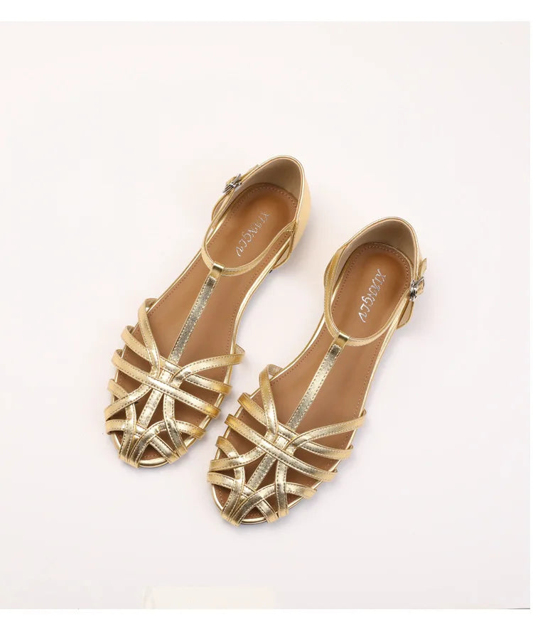 ZAROY Women's Sandals Summer Casual Footwear T-tied Cross Strap Flat Sandals Weave Hollow Roman Sandalia Zapatos сандали