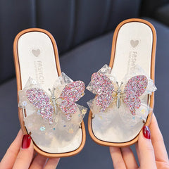 2026 Children's Summer Butterfly Knot Beach Sandals Plastic Slip-On Home Slippers Anti-Slip Beachwear Girls Flip Flops