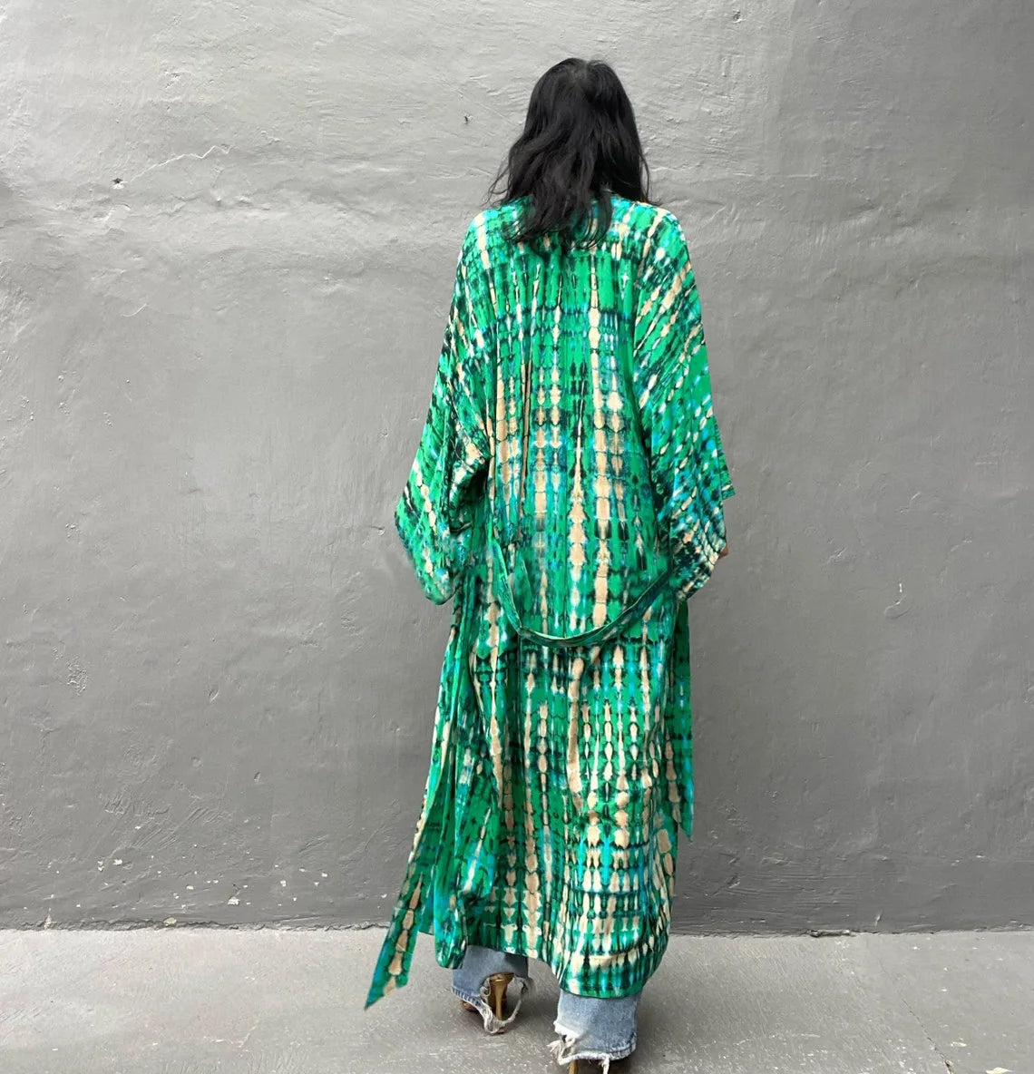 Women's Boho Stripe Tie Dye Swimsuit Cover Up with Belt Tunic Sarong Cardigan Dress Bikini Cover-ups Beach Wear Kimono