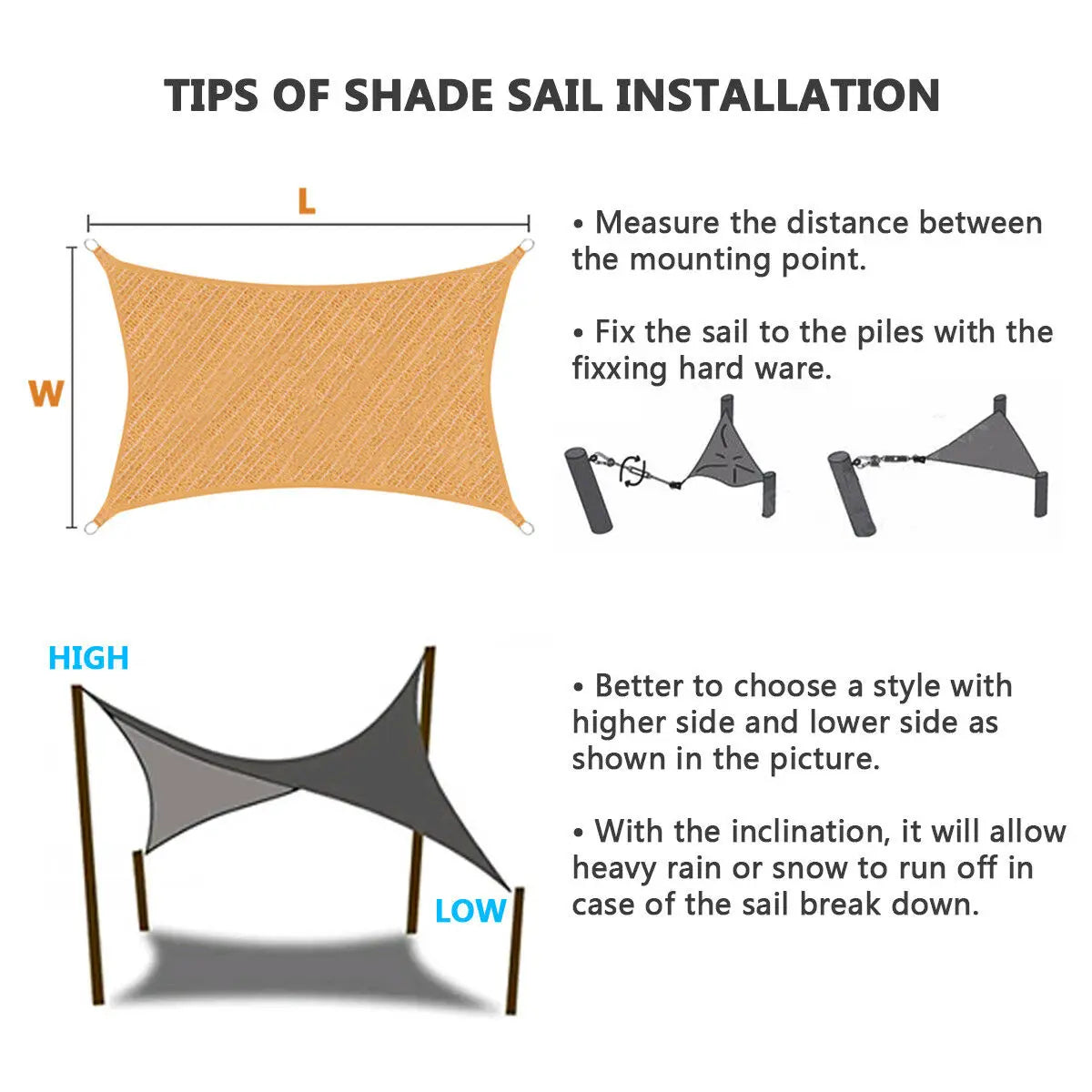 420D Waterproof Square Rectangular Shade sail, Outdoor Garden Swimming Pool Awning, Camping Hiking Sun shelter