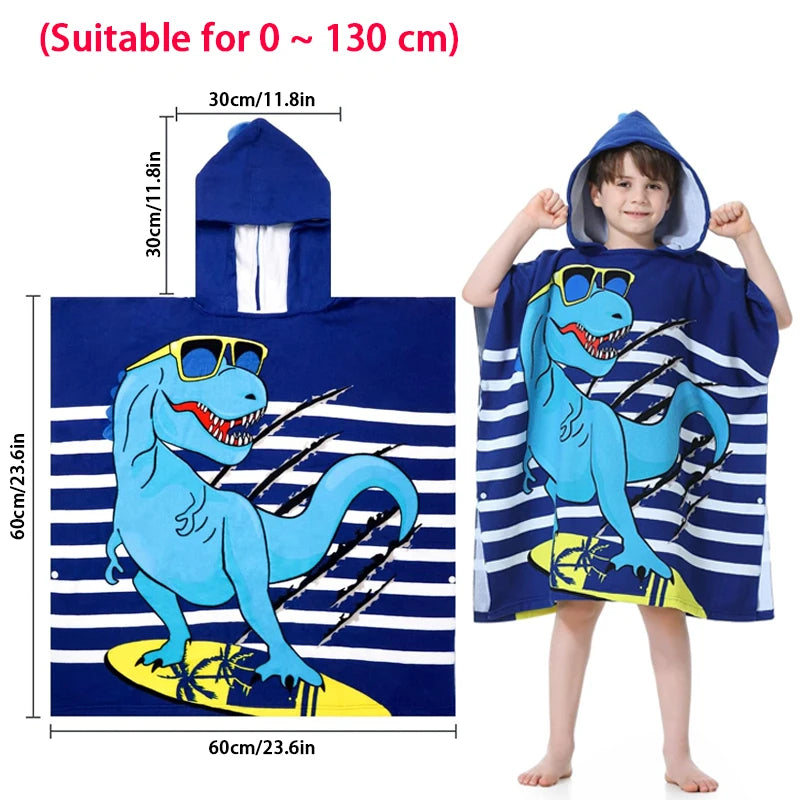 New Childrens Bath Towel Cartoon Print Cape Hooded Beach Bathrobe Soft Breathable Absorbent Quickdrying Bath Towel Robe