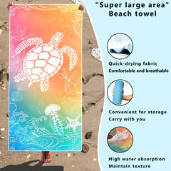 1pc, Oversized Microfiber Beach Towel with Cute Sea Stars and Turtles Graphic Pattern - Lightweight and Modern
