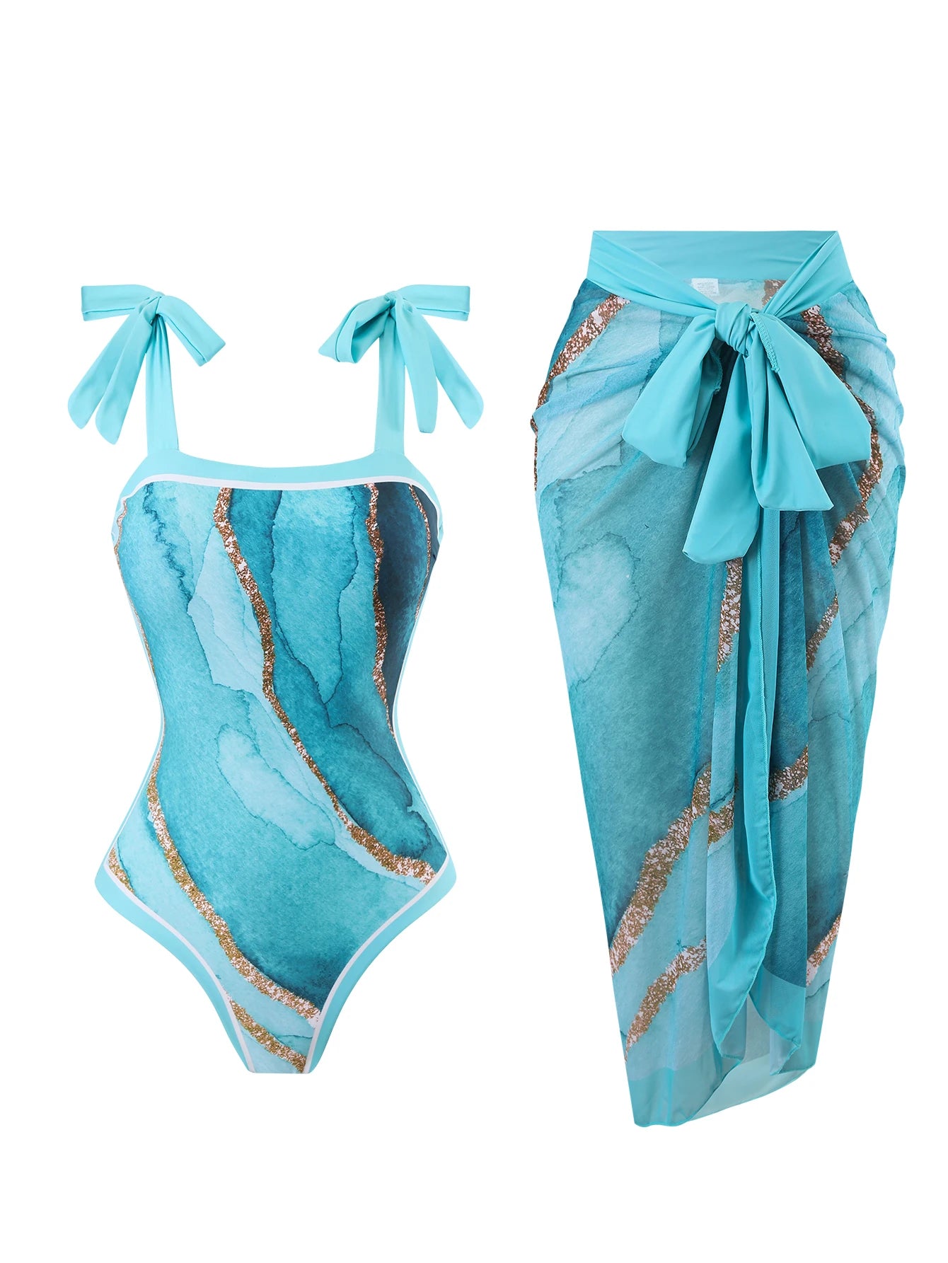 Summer New Custom-Made Digital Printed One-Piece Bikini Swimsuit for Women Conservative Sun Protection One-Piece Gauze Skirt 2-Piece