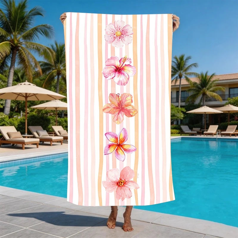 Tropical Hawaiian Hibiscus Microfiber Beach Towel Oversized Extra Large Sand Free Pool Towels Quick Dry Super Absorbent Swim