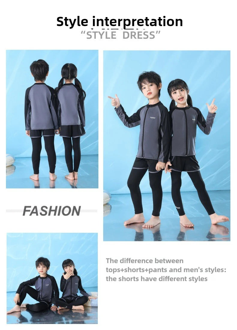 Boys and Girls Children's Long Sleeved Sunscreen Swimsuit Quick Drying Diving Suit Surfing Suit Outdoor Swimsuit 3-piece Set New