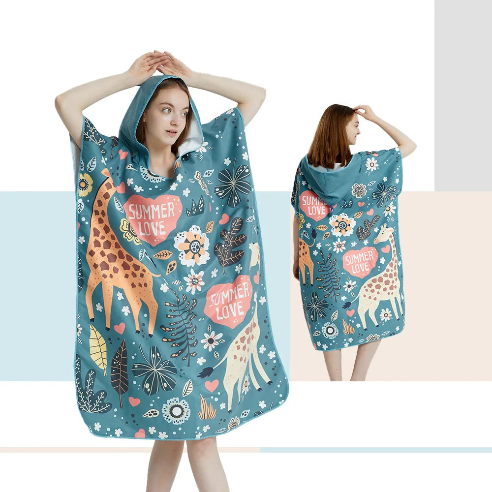 Surf Poncho Towel Poncho Quick-Dry Towel Hoodie Microfiber Beach Robe Changing Poncho Swim Towel Beach Poncho For Adults (A26)