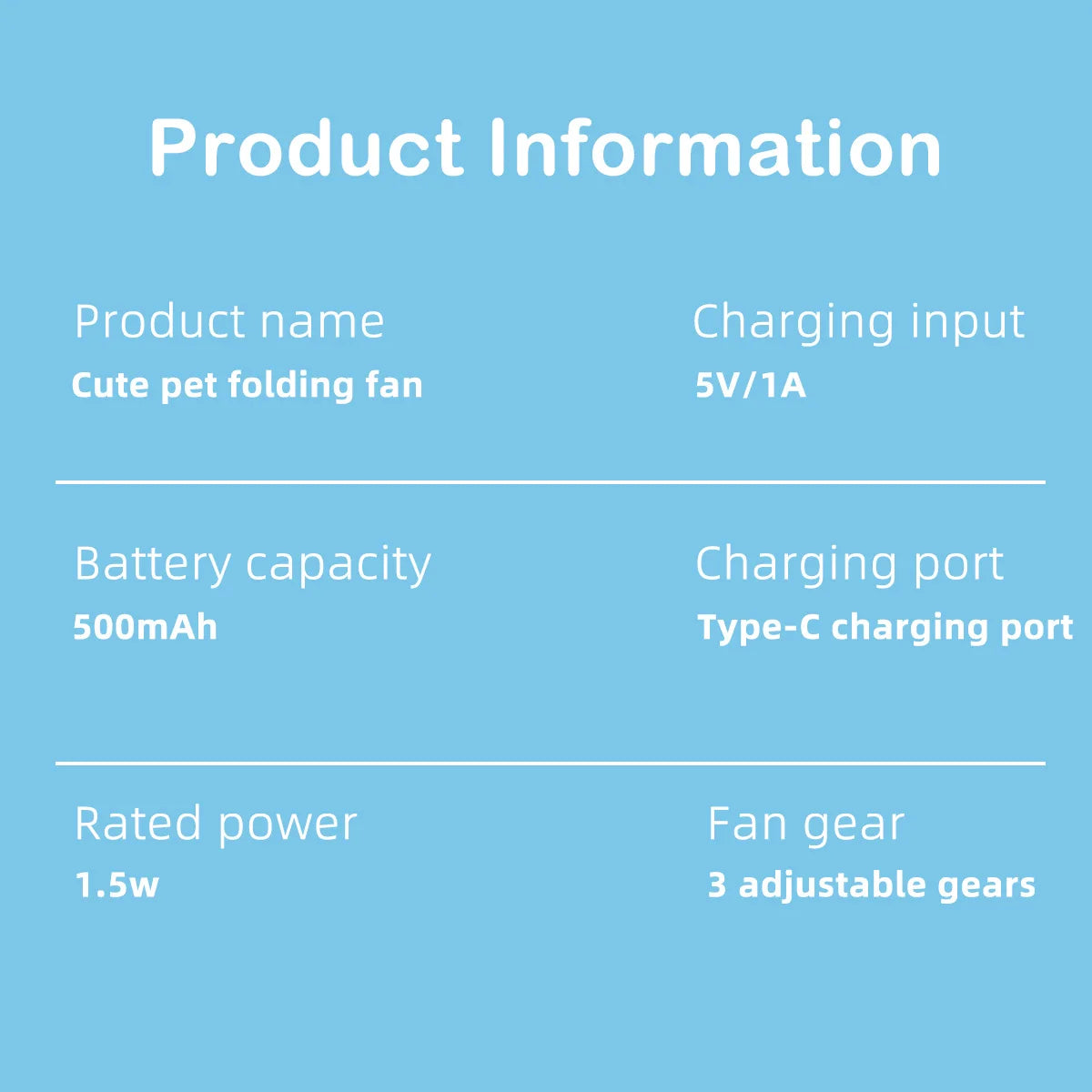 Portable Handheld Fan Cute Mini Fan 500mAh Battery 3 speed Adjustable Low-Noise Electric Fan Gift Outdoor Folding Fan