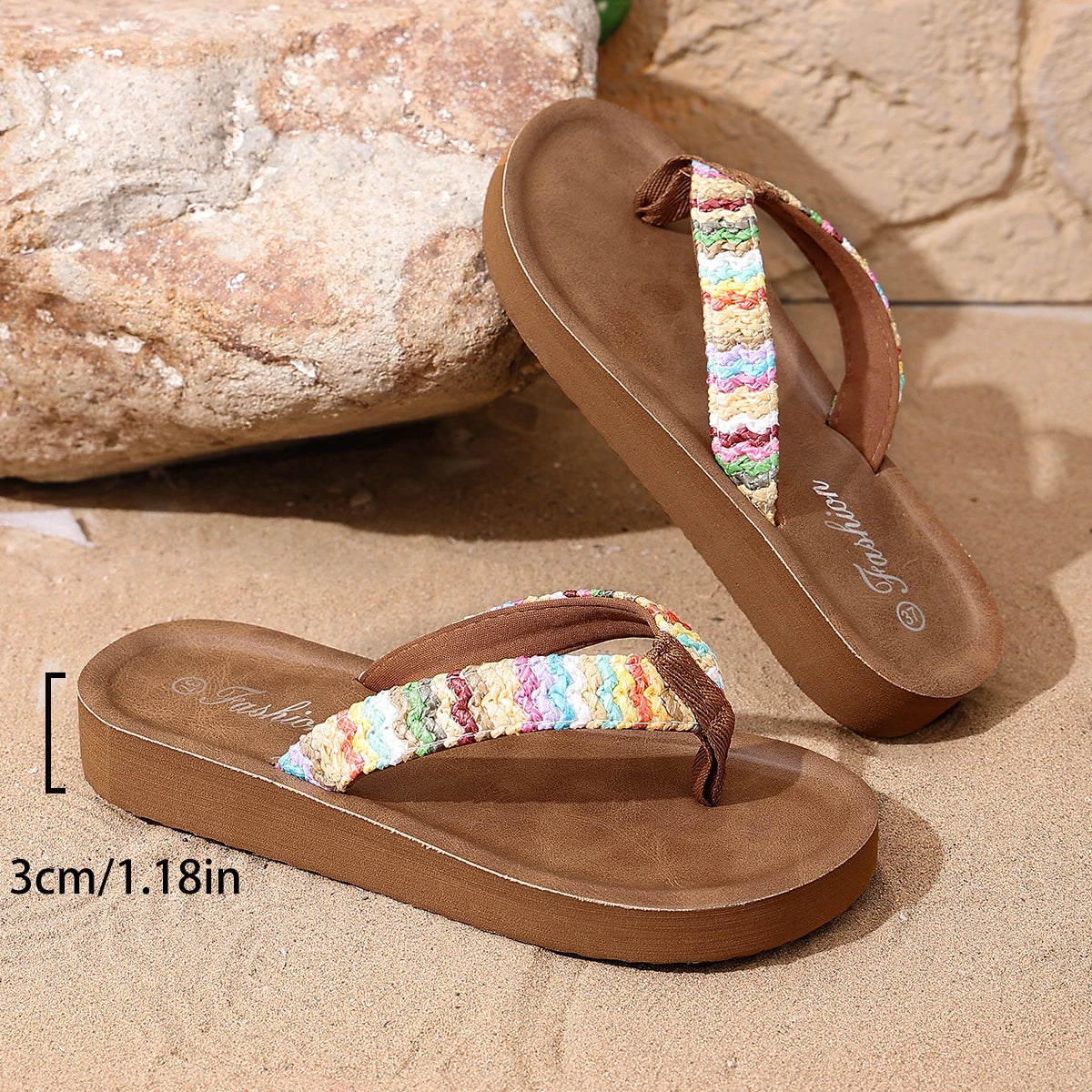 Women's Fashionable Raffia College-Style Vacation Beach Flat Flip-Flops