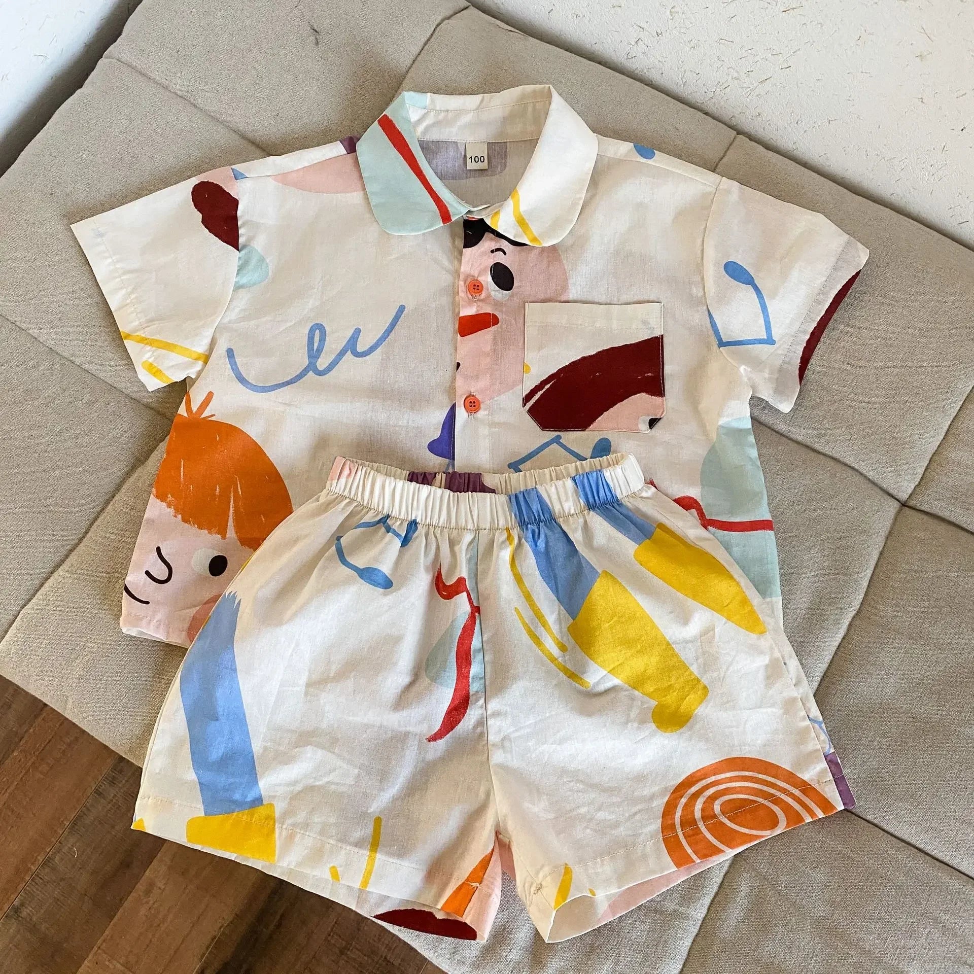Kids Set Brother And Sister Clothes 2025 Summer New Boy's Two Piece Suit Or Short Sleeve Girl's Graffiti Dress Cartoon Clothes