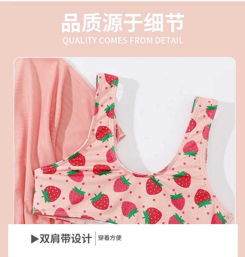 Girls Swimsuit 3 Pieces Swimwear for Kids Summer 2026 Children Bathsuits Beach Cover-Ups Bikini Sets Teenager Clothing