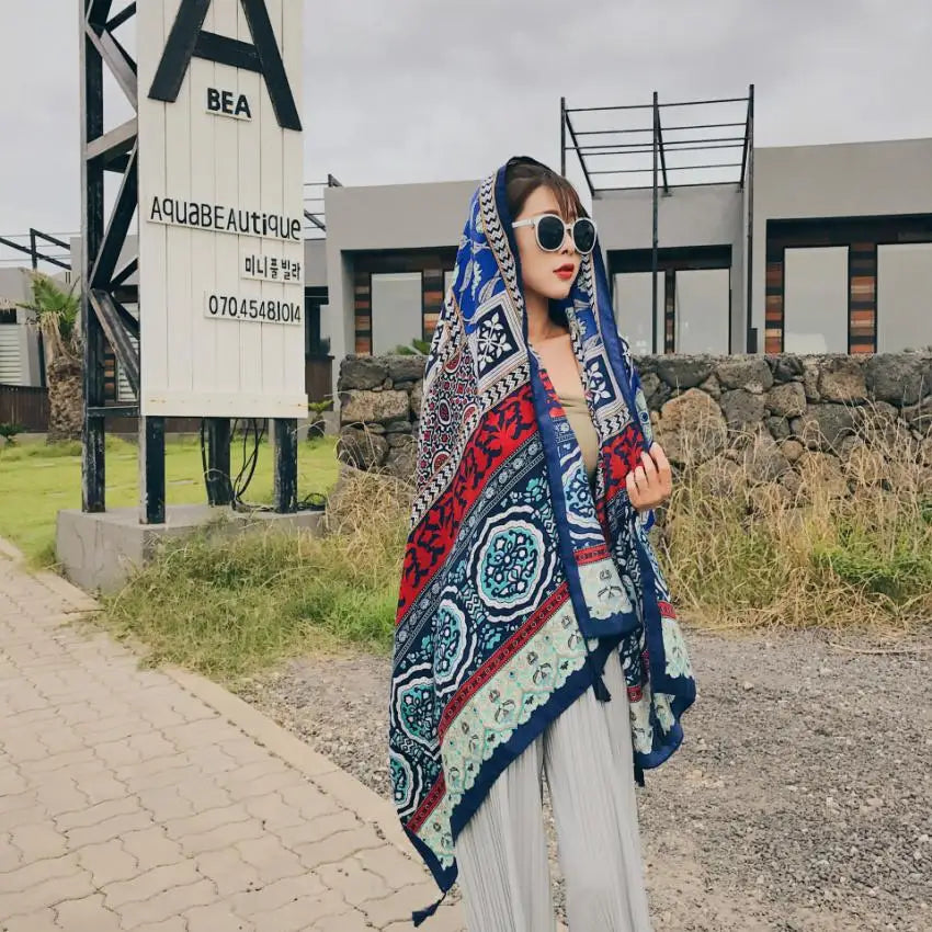 Fashions 90x180cm Twill Cotton Pareo Beach Cover-Ups Women Large Beach Dress Bikini Bathing Swimwear Cover Up Sarong Wrap Scarf