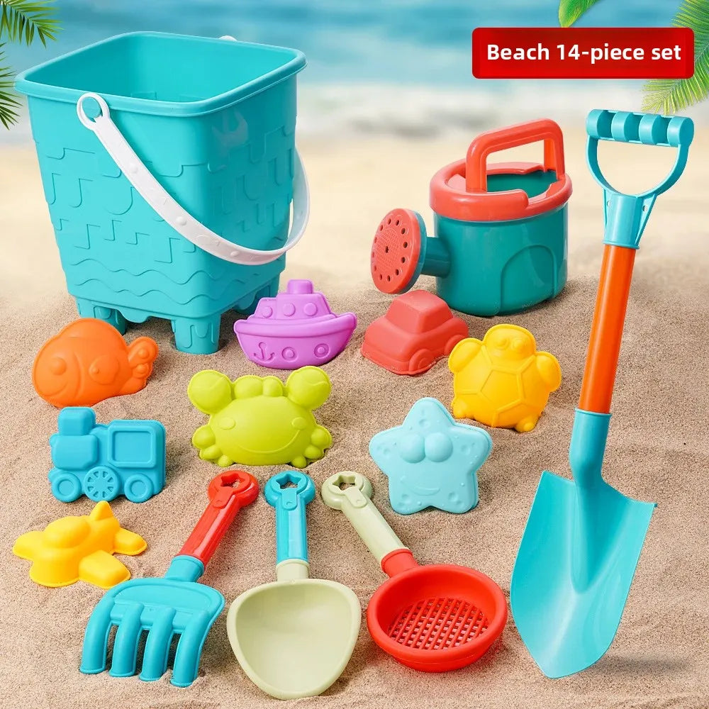 14/16 PCS Beach Toys for Kids Sand Toys Set for Toddlers Sandbox Toys with Bucket Shovel Rake Set Summer Outdoor Children Gifts