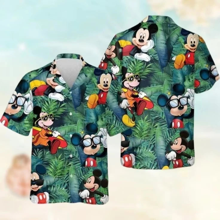 Summer Hot Selling Cute Mickey Minnie Casual Couple Parent Child Black Shirt Adult Children Fashionable Seaside Vacation Style