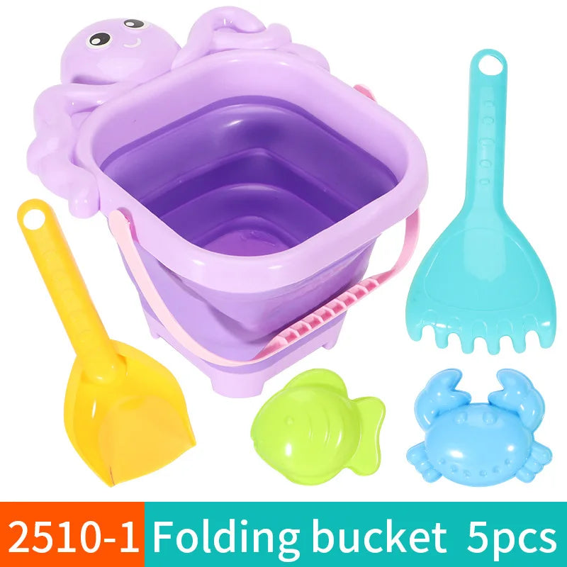 Beach Toys for Kids Sand Toys Set for Toddlers Sandbox Toys with Collapsible Bucket Shovel Rake Set Sand Molds Summer Outdoor