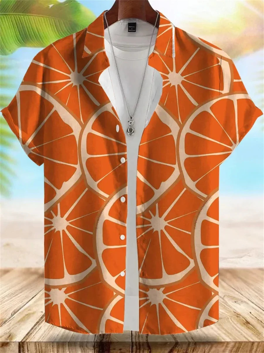 2026 Summer New Men's Tropical Floral Print Short-Sleeve Shirt, Casual Loose Fit, Vacation Style, Beachwear, Hawaiian Shirt