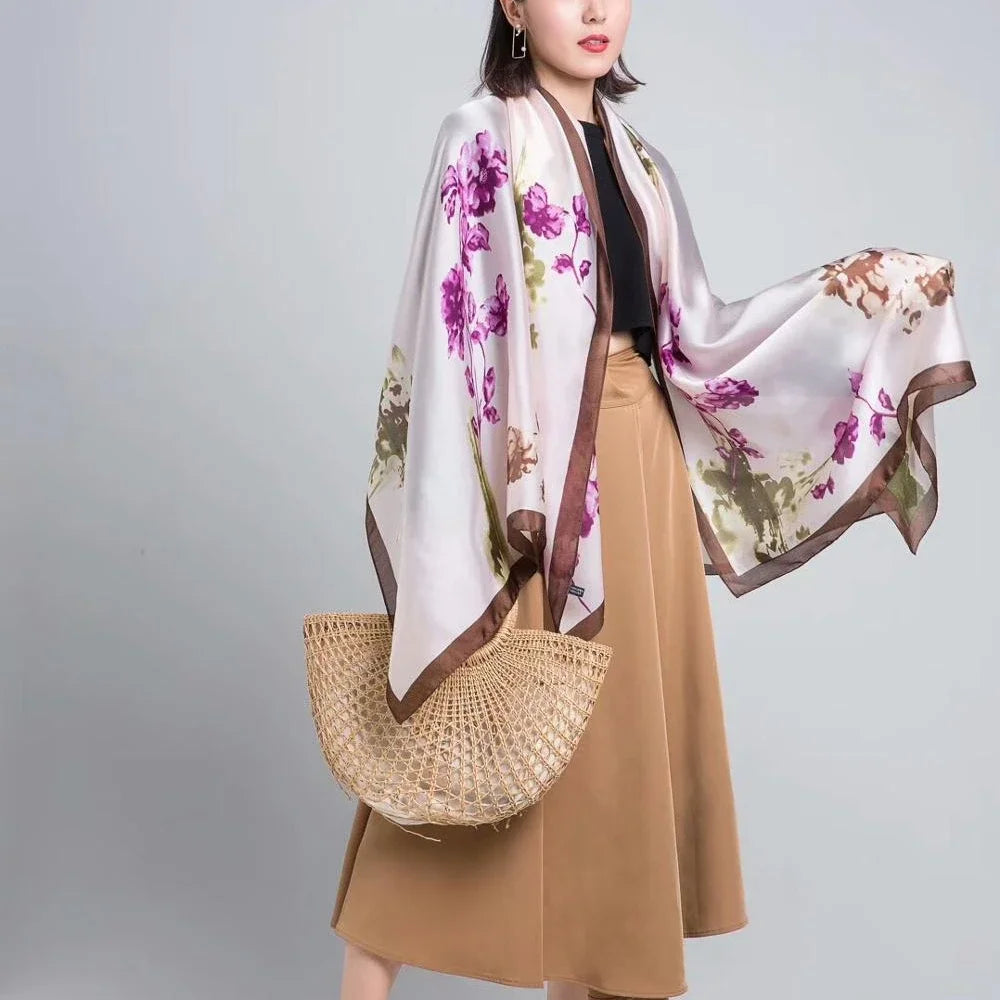 Travel Beach Scarve Bikini Large Sunscreen Shawl Design Floral Sarong Wrap Scarf Women Luxury Swimsuit Bathing Cover-up 90x180cm