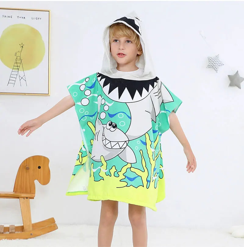 Baby Cartoon Printing Bathrobe Girls Unicorn Beach Towel Boy Shark Dinosaur Bath Towel Kids Hooded Cape Towel Children Bath Item
