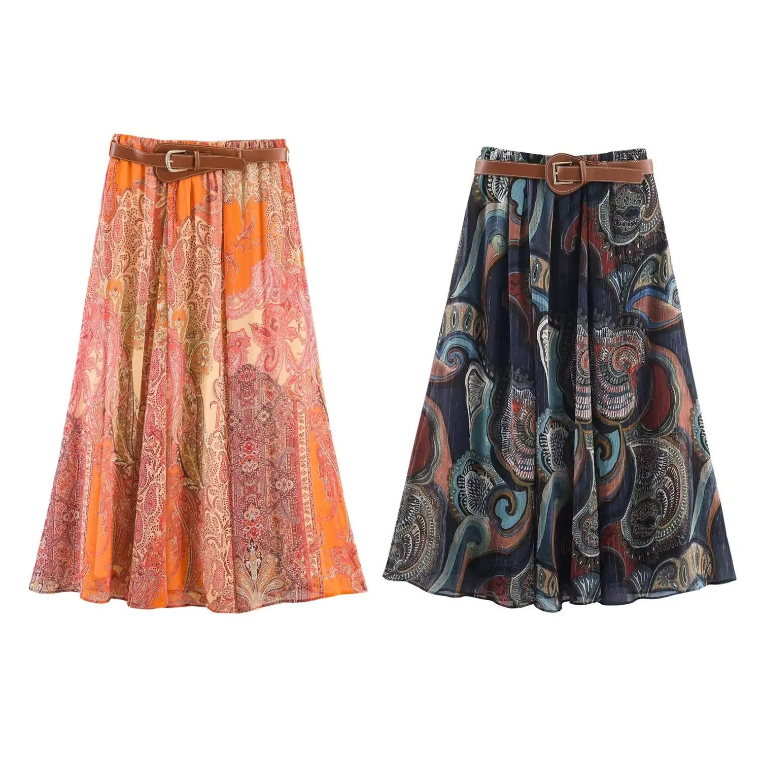 Summer New Skirts Women's 2026 New Fashion Retro Print High Waist Skirts Chic Summer Travel Joker Holiday Women's Skirts