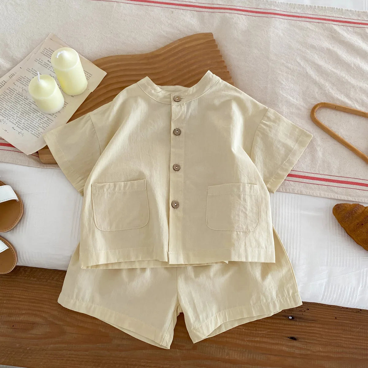 2pcs Summer Thin Short Sleeve T-shirt and Shorts Set Small Stand Collar Cool Toddler Boys Baby Girls Casual Beach Suits