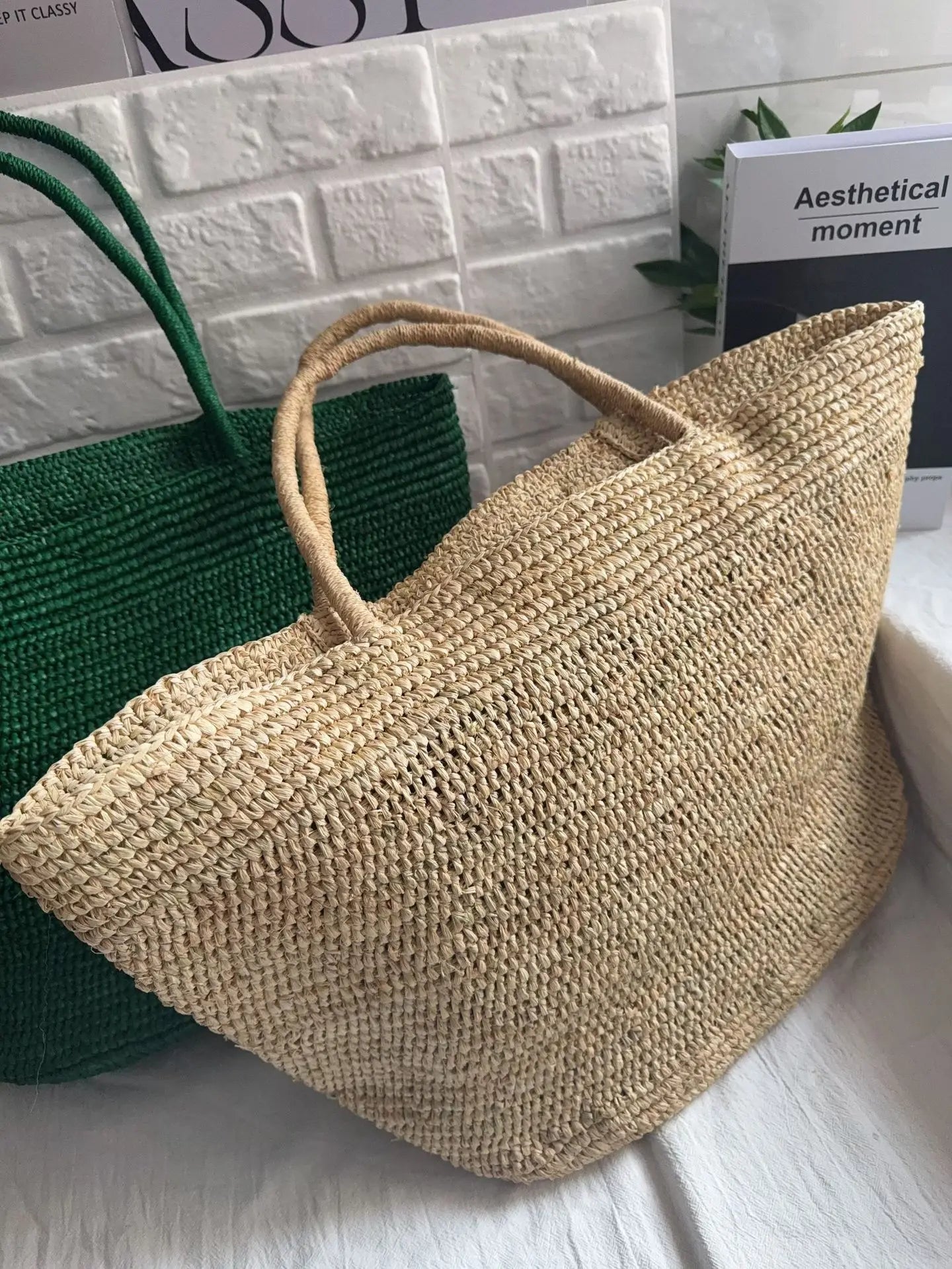Large Handwoven Rattan Tote Bag for Women Natural Straw Beach Bag Purse Luxury Shoulder Bags Handbag Summer