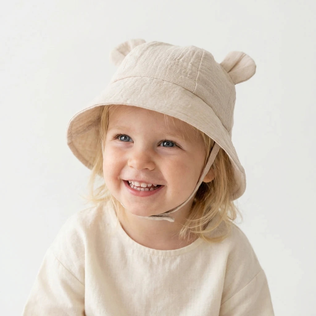 INS Summer Baby Solid Color Gauze Basin Hat New Rabbit Ear Fisherman Hat for Kids Sun Hat