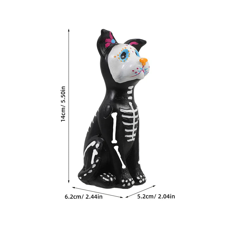 Day of The Dead Dog and Cat Figurine Halloween Statue Sugar Skulls Animal Statue Resin Crafts Home Desk Decorations