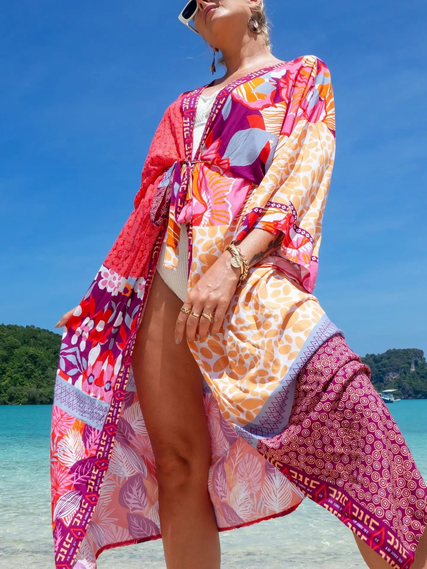 Swimsuit Cover Up Printed Kimono for Sea Boho Coverup Long Luxury Beach Outings Belted Swimwear Cape Holiday Bathing Suits Sales