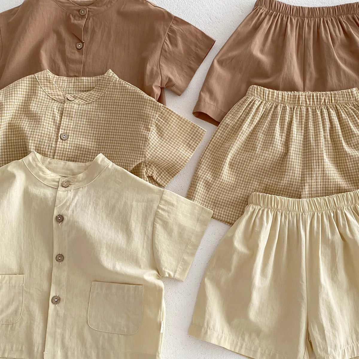 2pcs Summer Thin Short Sleeve T-shirt and Shorts Set Small Stand Collar Cool Toddler Boys Baby Girls Casual Beach Suits