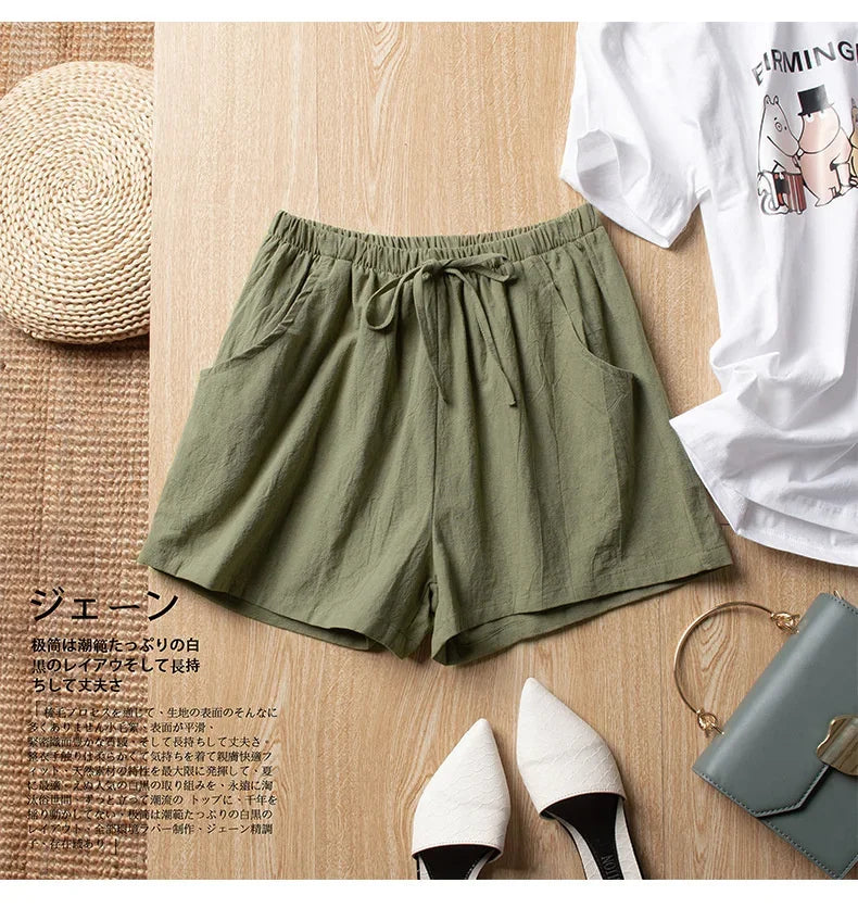 ITOOLIN Casual Linen Shorts Women Gym Workout Shorts Short Pants High Waisted Black Ladies Short Femme Women Shorts Sport Femme