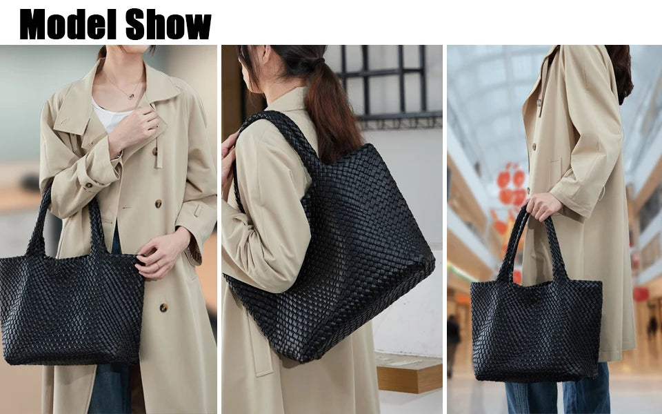 Woven Tote Bag Womens Purse Vegan Leather Shoulder Handbags - Fashion Summer Beach Tote Bags - Large Travel Totes