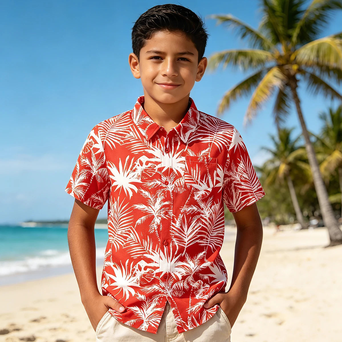 Boys Hawaiian Shirt Kids Summer Beach School Gift Casual Top Teenager Novelty Fashion Daily Holiday Birthday Tee