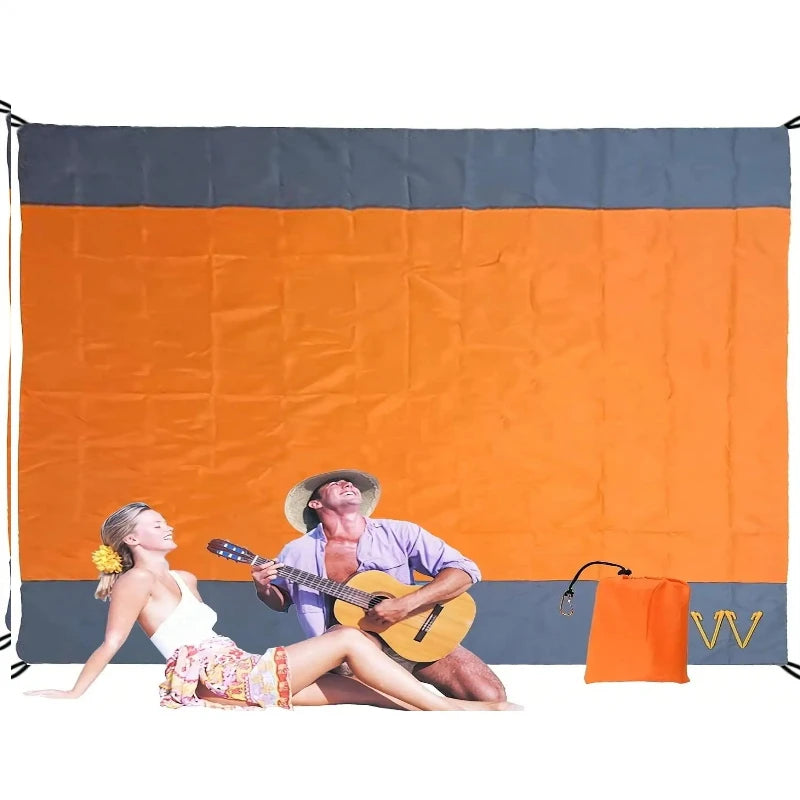 Waterproof Sandproof Beach Blanket, Foldable Beach Mat With 4 Corner Stakes, For Outdoor Camping Travel Vacation Hiking