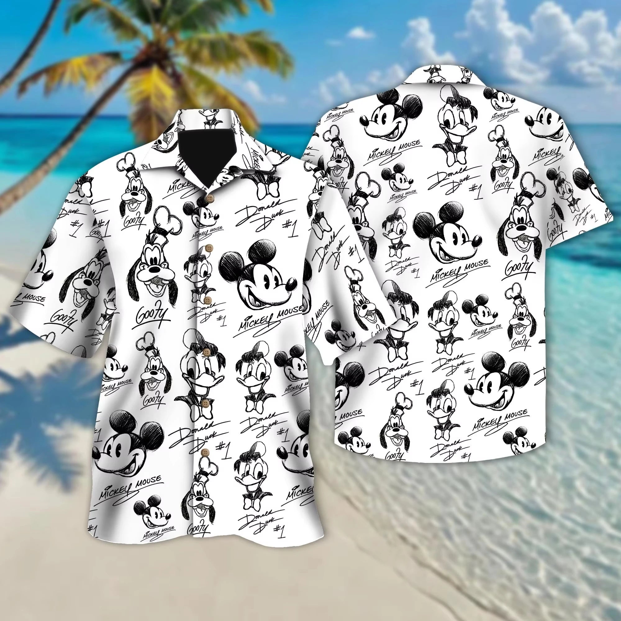Summer Hot Selling Cute Mickey Minnie Casual Couple Parent Child Black Shirt Adult Children Fashionable Seaside Vacation Style