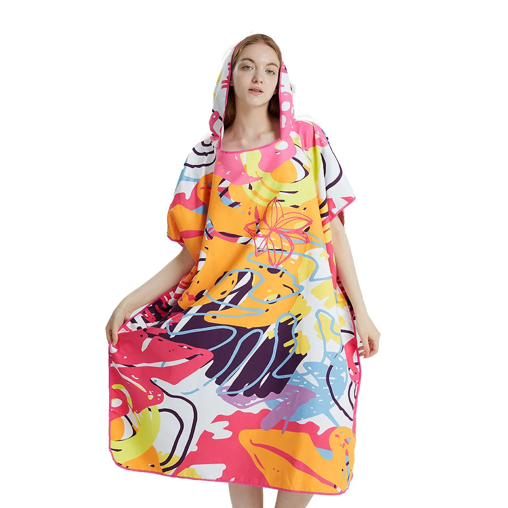 Surf Poncho Towel Poncho Quick-Dry Towel Hoodie Microfiber Beach Robe Changing Poncho Swim Towel Beach Poncho For Adults (A19)