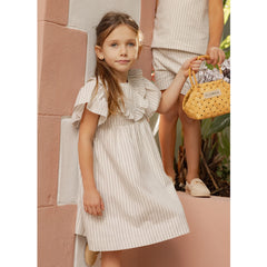 AP Santorini Stripe Collection SS26 Girls Ruffles Sleeve Dress Baby Kids Set V-neck Knit Top Brothers Sisters Family Matching