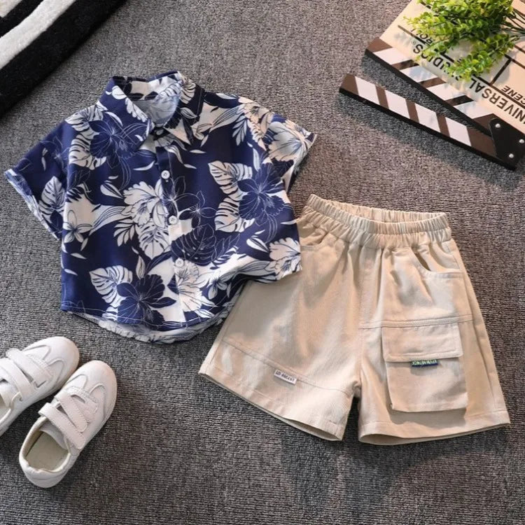 Retro Floral Print Boy's Short Sleeve Shirt Kids Summer Clothing Trendy Stylish Beach Vacation Top for Children Ages 3-10
